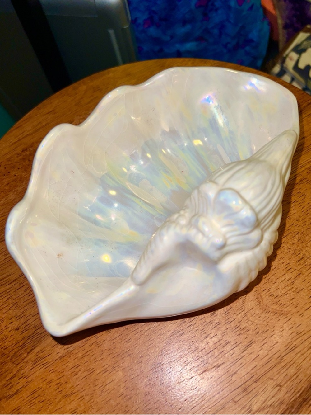 Iridescent White Seashell Decorative Bowl